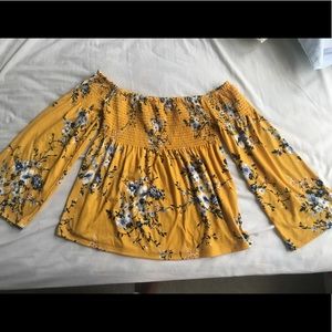 Target Yellow Floral Off Shoulder Top MED